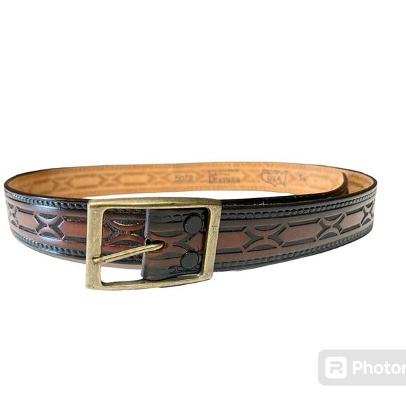 Vintage Hand Stained Latitan Tooled Leather Belt Women's Size 34 Western Cowgirl - Picture 1 of 15
